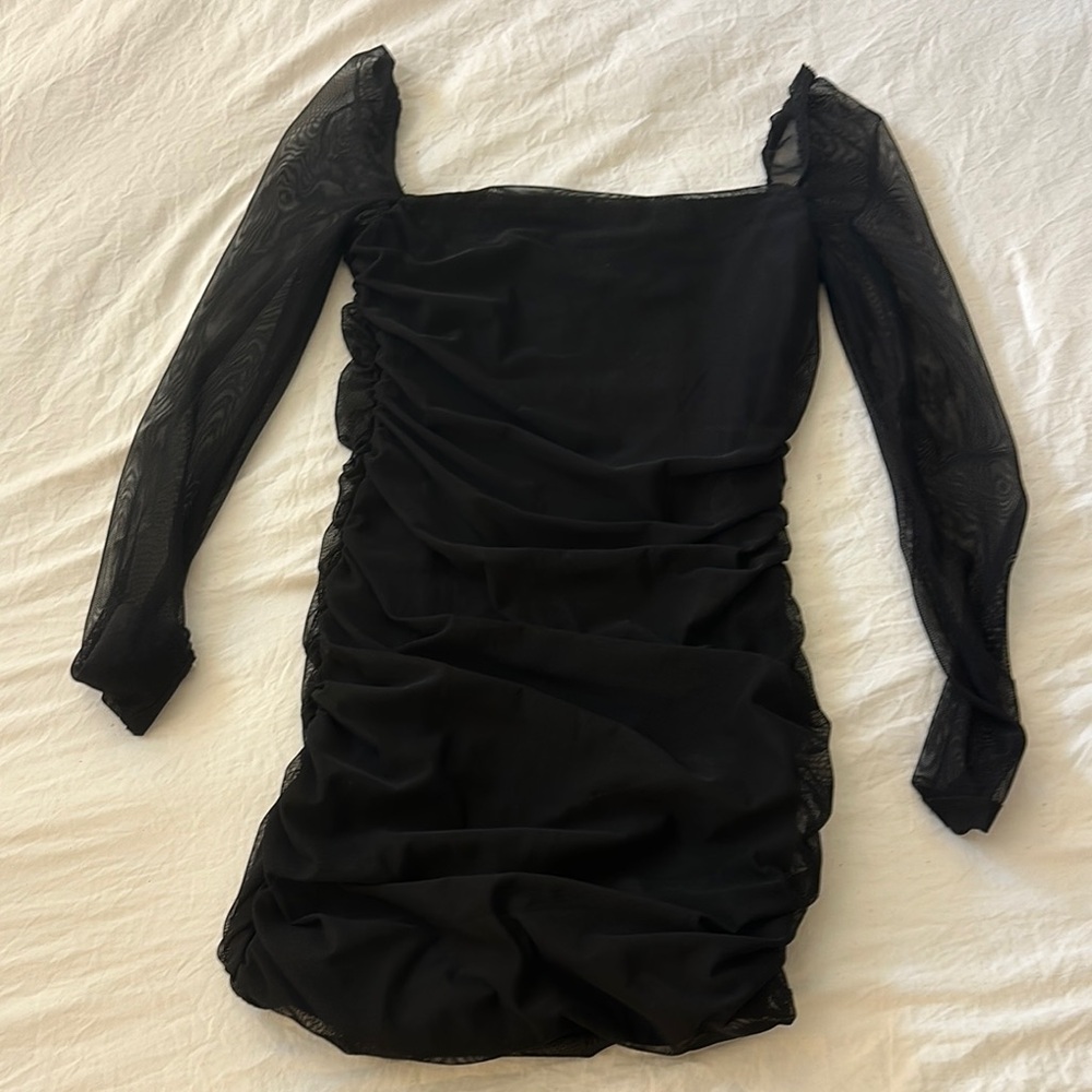 Black mini  Dress with Sheer Sleeves